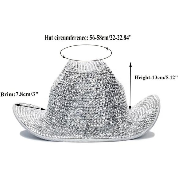 Silver Rhinestone Cowboy Hat Women Glitter Disco Western Fashion Accessory main image 5